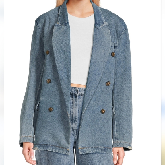Signature 8 Denim Oversized Blazer in Medium Blue Size L New - Picture 1 of 9